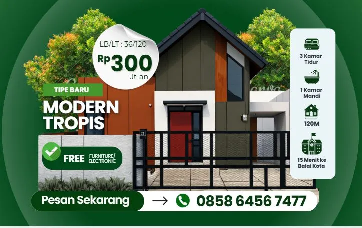Rumah Modern Tropis Tipe 36/120